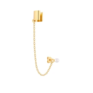 Złota nausznica z łańcuszkiem i perełką SWAROVSKI® CRYSTAL SOTHO