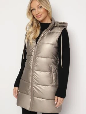 Złota Pikowana Kamizelka Przejściowa z Kapturem i Kieszeniami Lentira emt