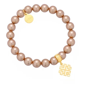 Złota satynowa bransoletka perły SWAROVSKI® CRYSTAL z rozetką w kształcie rombu SOTHO
