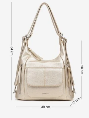 Złota Torebka Hobo z Paskiem z Możliwością Regulacji Zdobiona Suwakami Tenina luigisanto