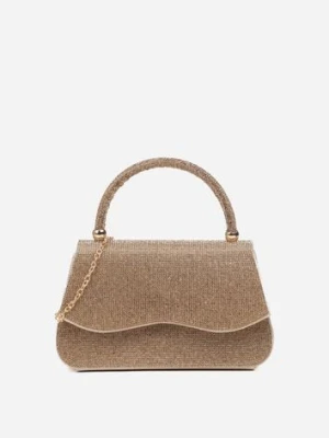 Złota Torebka Koktajlowa z Rączką Wysadzana Cyrkoniami z Łańcuszkiem Halorea