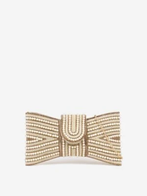 Złota Torebka Kopertówka Vices w Kształcie Kokardy do Ręki i z Łańcuszkiem Isarri