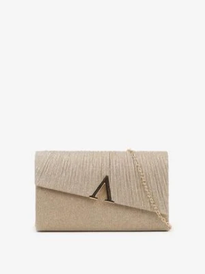 Złota Torebka Kopertówka z Cyrkoniami i Metaliczną Wstawką Fesinea caely