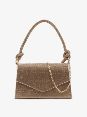 Złota Torebka Kopertówka Zdobiona Cyrkoniami z Łańcuszkiem Naliomea caely