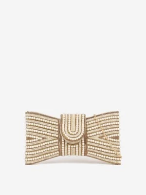 Złota Wieczorowa Torebka Vices w Kształcie Kokardy z Odpinanym Łańcuszkiem Istte