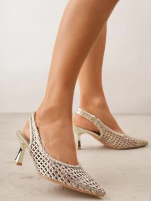 Złote Ażurowe Czółenka z Plecionki na Szpilce z Odkrytą Piętą Akisishia marquiiz