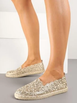 Złote Ażurowe Espadryle Vices w Kwiatowy Wzór z Plecionki Donavia
