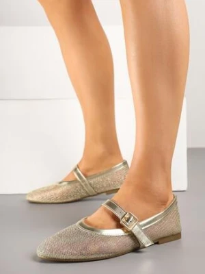 Złote Balerinki Siateczkowe Vices z Metalicznym Połyskiem i Paskiem z Klamrą Kolanissa