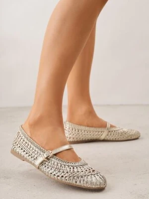 Złote Balerinki w Stylu Mary Jane z Szydełkową Cholewką Syroelle