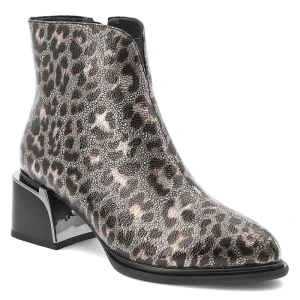 Złote Botki S.Barski Stylowe Obuwie Damskie Panterka