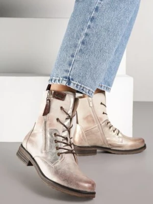 Złote Botki w Stylu Vintage ze Sznurowaniem Vemlora lady glory