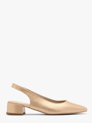 Złote czółenka damskie z otwartą piętą typu slingback Ryłko