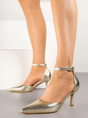 Złote Czółenka Vices na Szpilce ze Szpiczastym Noskiem i Paskiem z Klamerką Ulisaria