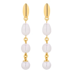Złote długie kolczyki z białymi perłami SWAROVSKI® CRYSTAL SOTHO