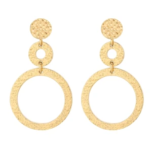 Złote długie kolczyki z chropowatymi kołami SOTHO