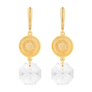 Złote długie kolczyki z medalionami i kryształami SWAROVSKI® CRYSTAL SOTHO