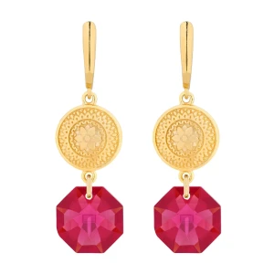 Złote długie kolczyki z medalionami i kryształami SWAROVSKI® CRYSTAL SOTHO