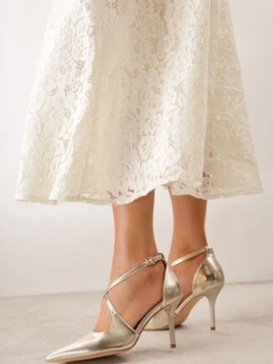 Złote Eleganckie Szpilki VICES ze Skrzyżowanymi Paseczkami Nemaia