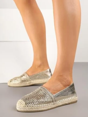 Złote Espadryle Ozdobione Plecioną Cholewką i Sznurkiem Andisla mulanka