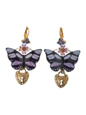 Złote Fioletowe Kryształowe Motylkowe Serce Kolczyki Dolce & Gabbana