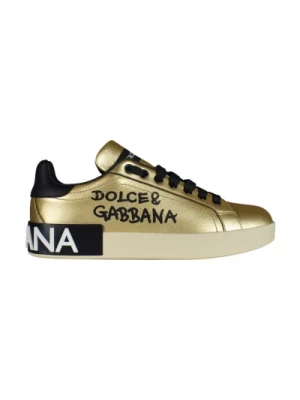 Złote Foiled Portofino Sneakers Dolce & Gabbana