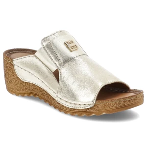 Złote Klapki Armodo Modne Obuwie Damskie Na Koturnie