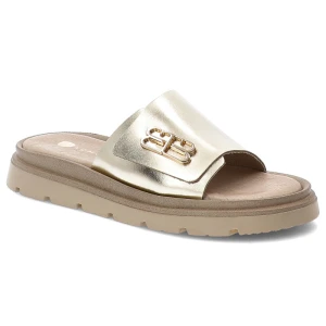 Złote Klapki Armodo Stylowe Płaskie Obuwie Damskie