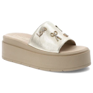 Złote Klapki Chebello Stylowe Obuwie Damskie Na Platformie