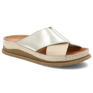 Złote Klapki Maciejka Stylowe Płaskie Obuwie Damskie