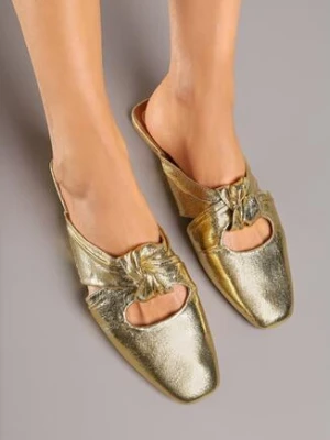 Złote Klapki Mule Vices Zdobione Supłem Lavisse