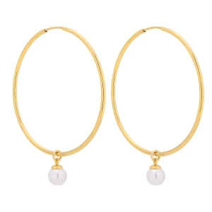 Złote kolczyki duże koła z białymi perłami SWAROVSKI® CRYSTAL SOTHO
