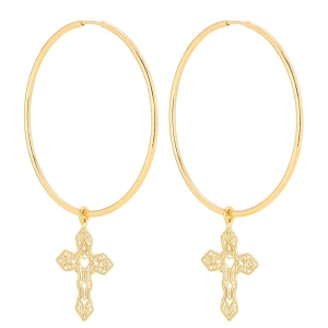 Złote kolczyki duże koła z krzyżami SOTHO