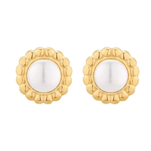Złote kolczyki z białą perłą SWAROVSKI® CRYSTAL SOTHO