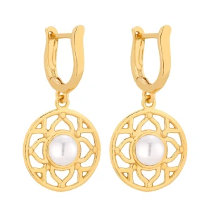 Złote kolczyki z białą perłą SWAROVSKI® CRYSTAL SOTHO