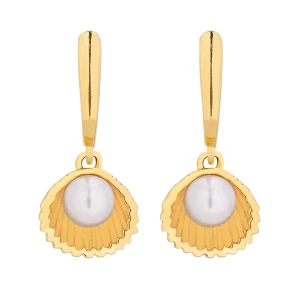 Złote kolczyki z muszelkami i perłą SWAROVSKI® CRYSTAL SOTHO