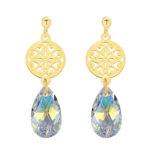 Złote kolczyki z rozetą i kryształem SWAROVSKI® CRYSTAL SOTHO