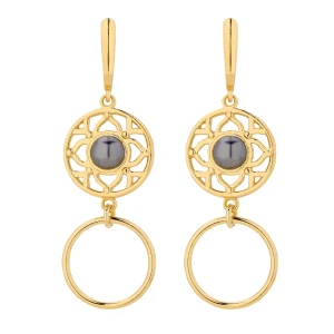Złote kolczyki z szarą perłą SWAROVSKI® CRYSTAL SOTHO