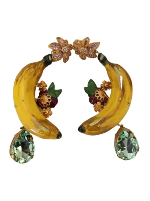 Złote Kryształowe Spinki do Bananów z Wiszącymi Kolczykami Dolce & Gabbana