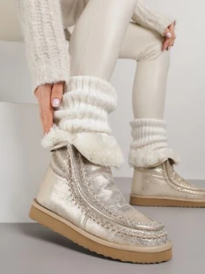 Złote Metaliczne Śniegowce Wsuwane Zdobione Futerkiem Vetirene