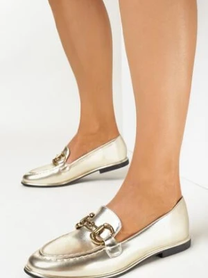 Złote Płaskie Mokasyny z Klamerką Caralynn