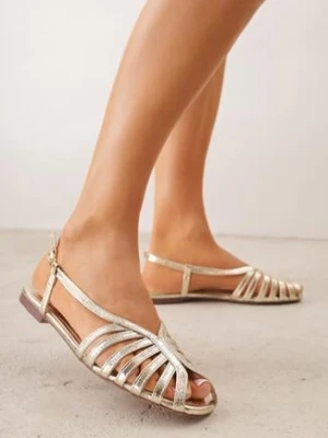 Złote Płaskie Sandały VICES z Cienkimi Paseczkami i Otwartym Noskiem Iphadora