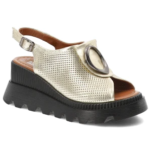 Złote Sandały Artiker Eleganckie Obuwie Damskie Na Koturnie