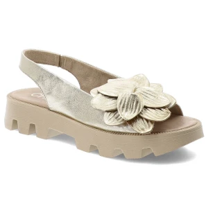 Zdjęcie produktu Złote Sandały Chebello Eleganckie Obuwie Damskie Z Kwiatem