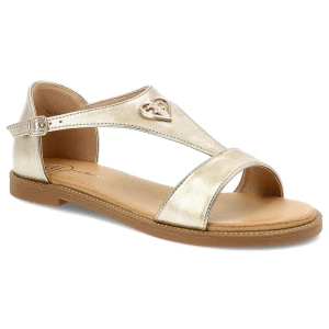 Sandały damskie Filippo, z eko skóry z ozdobą na płaskim obcasie eleganckie, złote, DS6914-25-GO