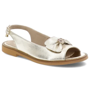 Złote Sandały Karino Modne Obuwie Damskie Z Broszką