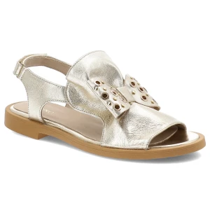 Złote Sandały Karino Modne Obuwie Damskie Z Kakardą