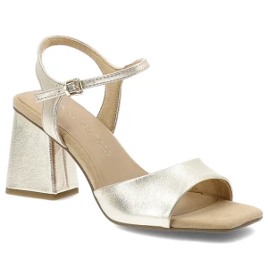 Złote Sandały Marco Tozzi Stylowe Obuwie Damskie Na Ciekawym Słupku