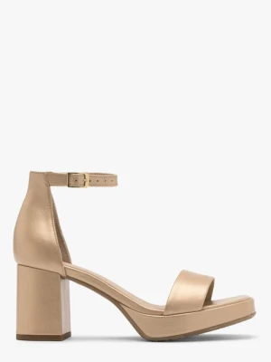 Złote sandały na masywnym obcasie i balu Ryłko