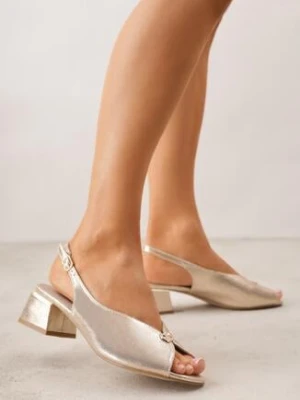 Złote Sandały na Obcasie ze Skórzaną Wkładką i Cyrkoniami Vylyra goodin