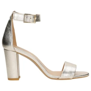 Złote metaliczne sandały damskie na obcasie 76028-58 Wojas